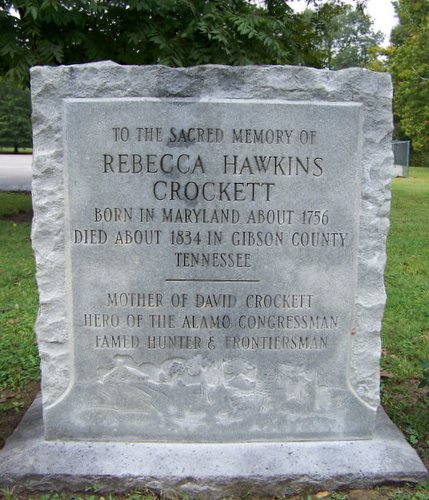 Grave stone of Rebecca Hawkins Crocket, mother of David Crockett