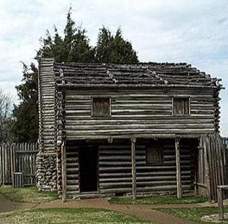 Fort Nashborough on the bank of the Cumberland River in Nashville, Tennseess